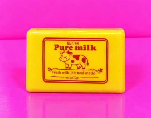 Buttermilk squishy on pink table and background