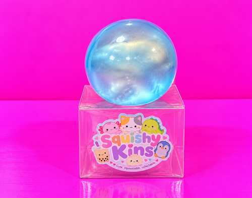 Blue Coconut Oil Squish Ball with pink background