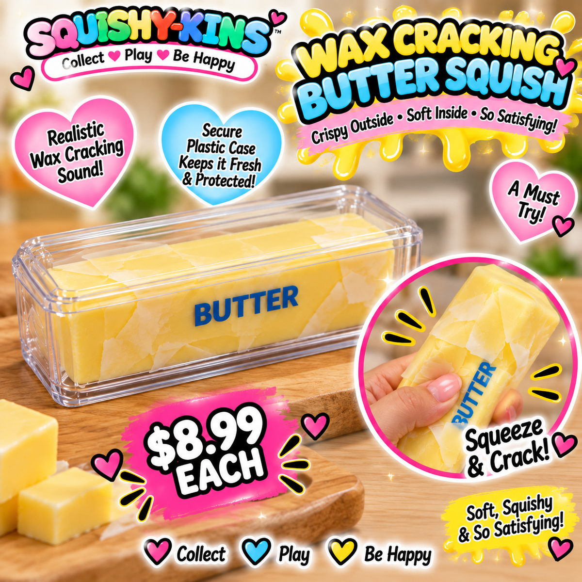 Squishy-Kins Wax Cracking Butter Squish in secure plastic case